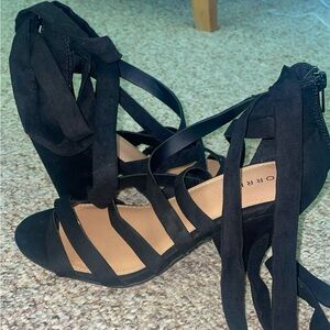 Torrid Black faux suede ankle wrap cone heel.